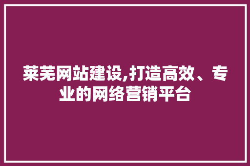 莱芜网站建设,打造高效、专业的网络营销平台