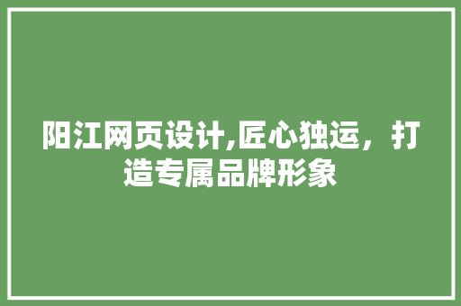 阳江网页设计,匠心独运，打造专属品牌形象