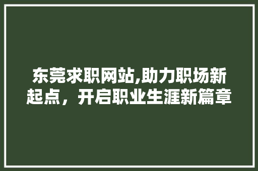 东莞求职网站,助力职场新起点，开启职业生涯新篇章