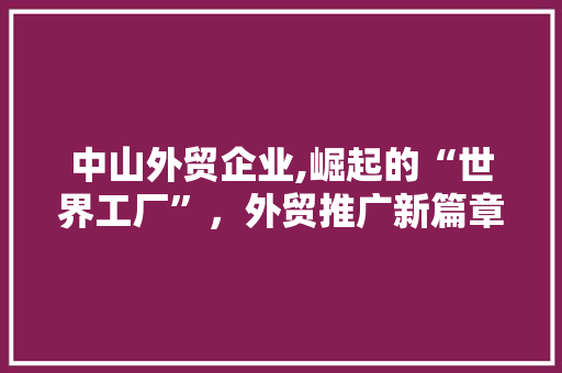 中山外贸企业,崛起的“世界工厂”，外贸推广新篇章 中山外贸企业,崛起的“世界工厂”，外贸推广新篇章 360搜优化