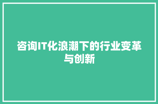 咨询IT化浪潮下的行业变革与创新 网站开发