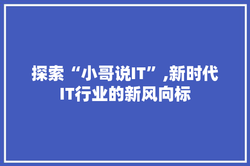探索“小哥说IT”,新时代IT行业的新风向标