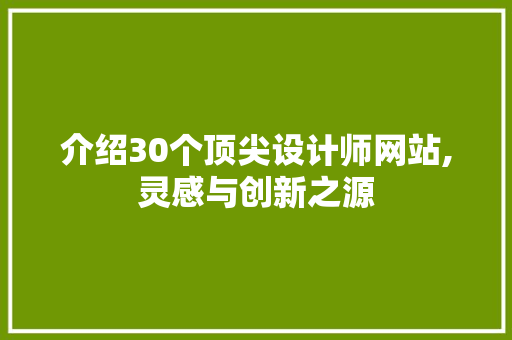 介绍30个顶尖设计师网站,灵感与创新之源